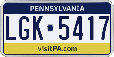 PA license plate LGK5417