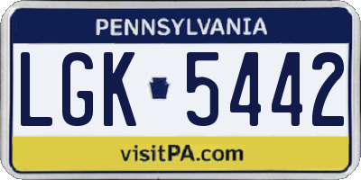 PA license plate LGK5442