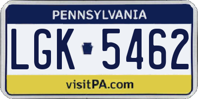 PA license plate LGK5462