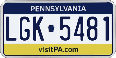 PA license plate LGK5481