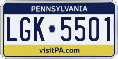 PA license plate LGK5501