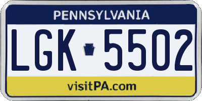 PA license plate LGK5502
