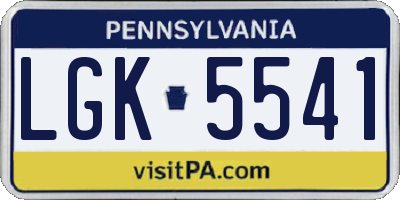 PA license plate LGK5541