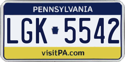 PA license plate LGK5542