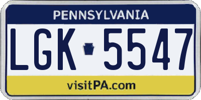 PA license plate LGK5547