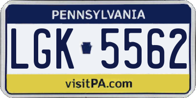 PA license plate LGK5562