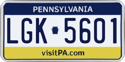 PA license plate LGK5601