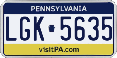 PA license plate LGK5635