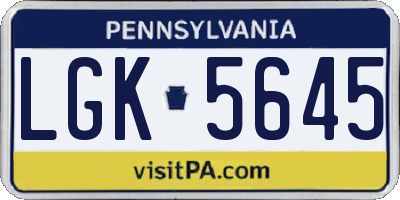 PA license plate LGK5645