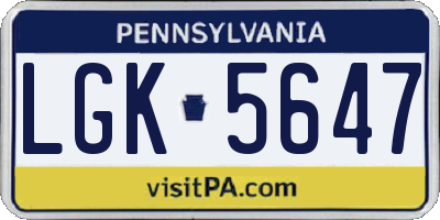 PA license plate LGK5647