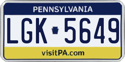 PA license plate LGK5649