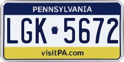 PA license plate LGK5672