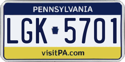 PA license plate LGK5701