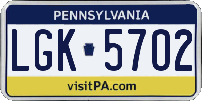 PA license plate LGK5702