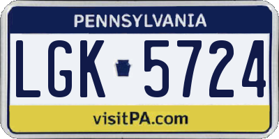 PA license plate LGK5724