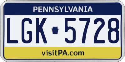 PA license plate LGK5728