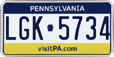 PA license plate LGK5734