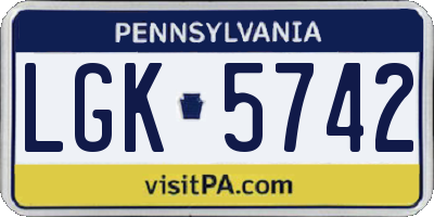 PA license plate LGK5742