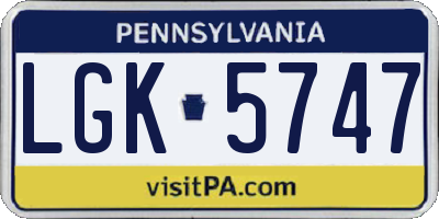 PA license plate LGK5747