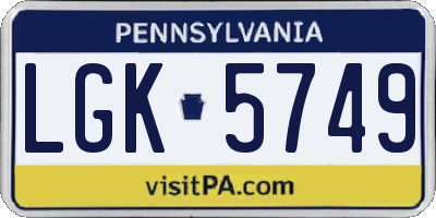 PA license plate LGK5749