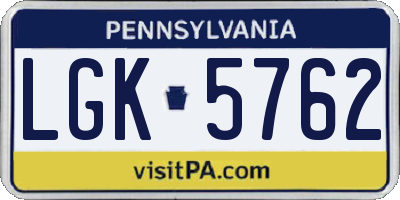 PA license plate LGK5762