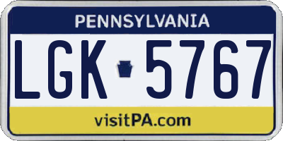 PA license plate LGK5767