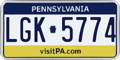 PA license plate LGK5774