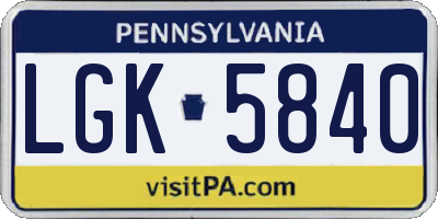 PA license plate LGK5840