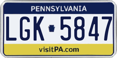 PA license plate LGK5847
