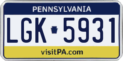 PA license plate LGK5931