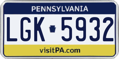 PA license plate LGK5932