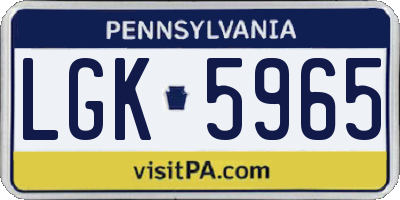 PA license plate LGK5965