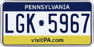 PA license plate LGK5967