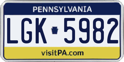 PA license plate LGK5982