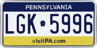 PA license plate LGK5996