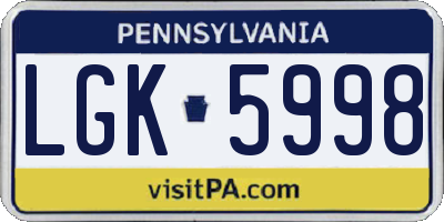 PA license plate LGK5998