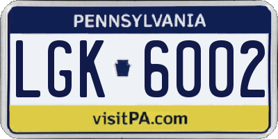 PA license plate LGK6002