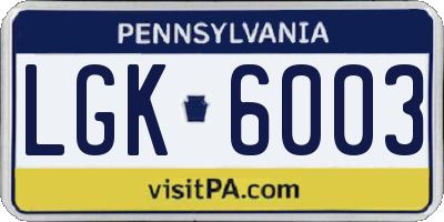 PA license plate LGK6003