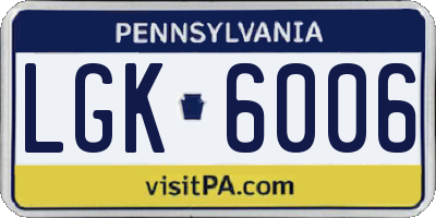 PA license plate LGK6006