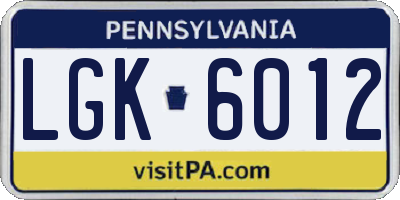 PA license plate LGK6012