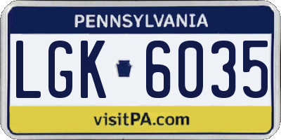PA license plate LGK6035