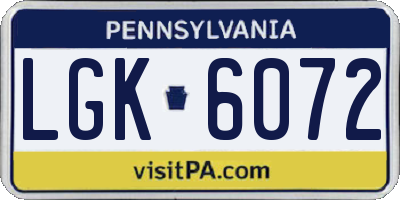 PA license plate LGK6072