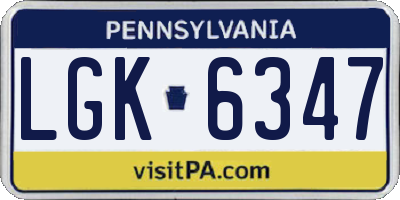 PA license plate LGK6347