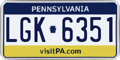 PA license plate LGK6351