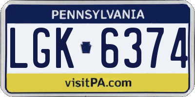 PA license plate LGK6374