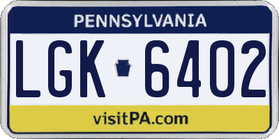PA license plate LGK6402