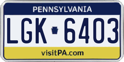 PA license plate LGK6403