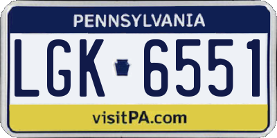 PA license plate LGK6551