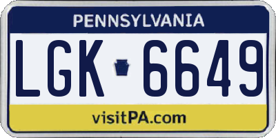 PA license plate LGK6649