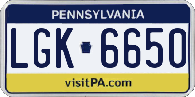 PA license plate LGK6650
